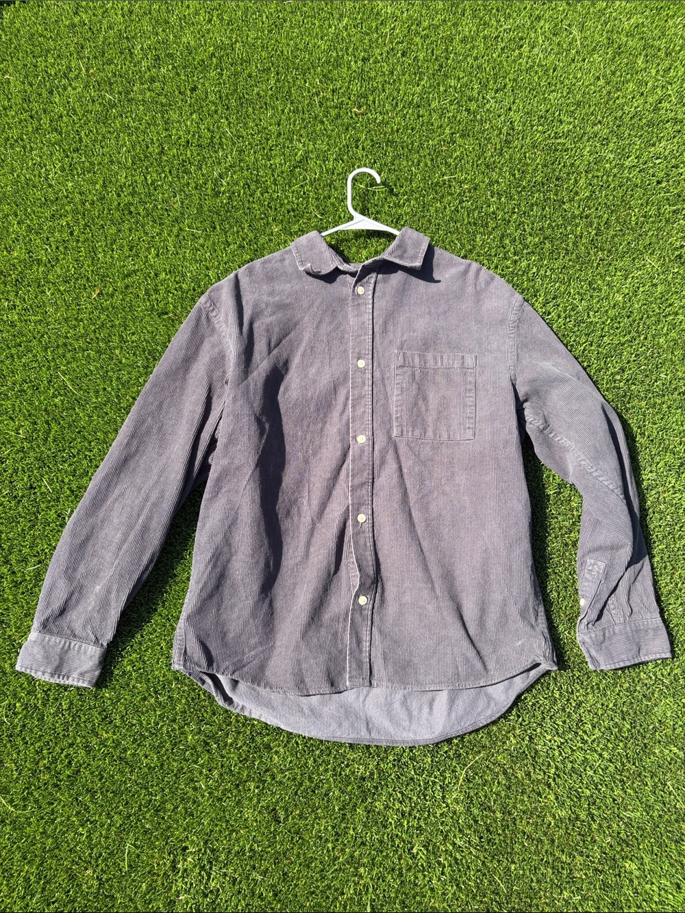 H&M Men's Gray Corduroy Button-Down Shirt